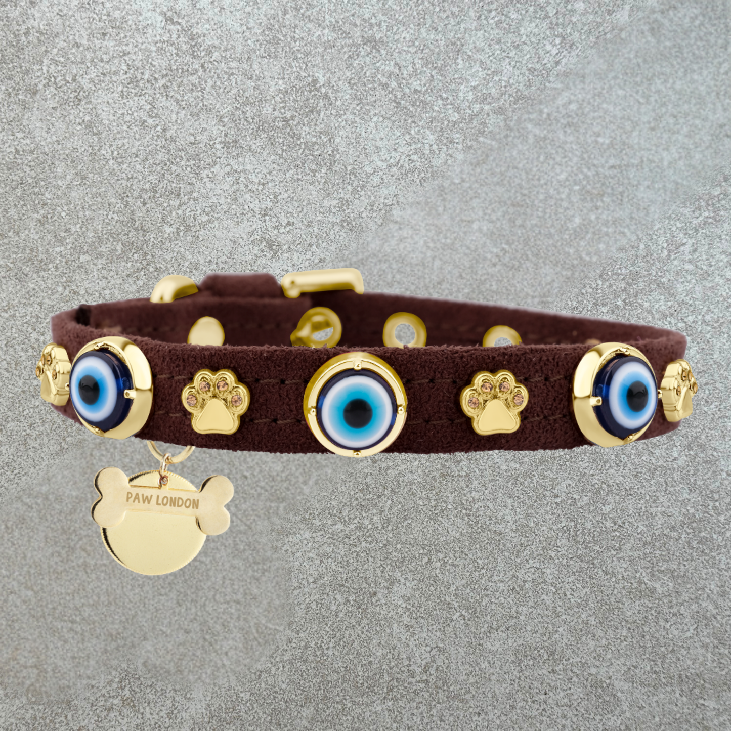 Suede Evil Eye Dog Collar | Dark Chocolate 🌰 PAW LONDON