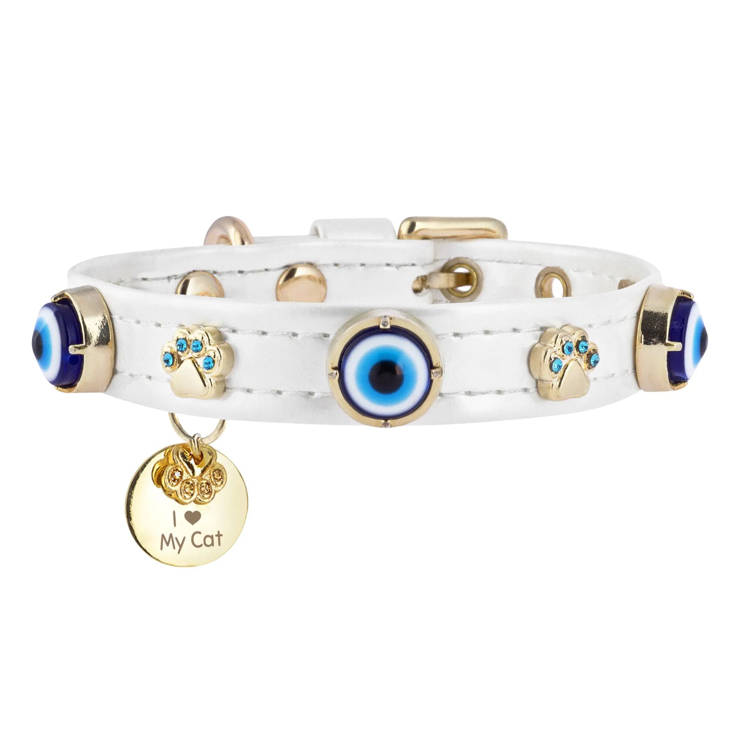 Evil Eye Cat Collar White PAW LONDON