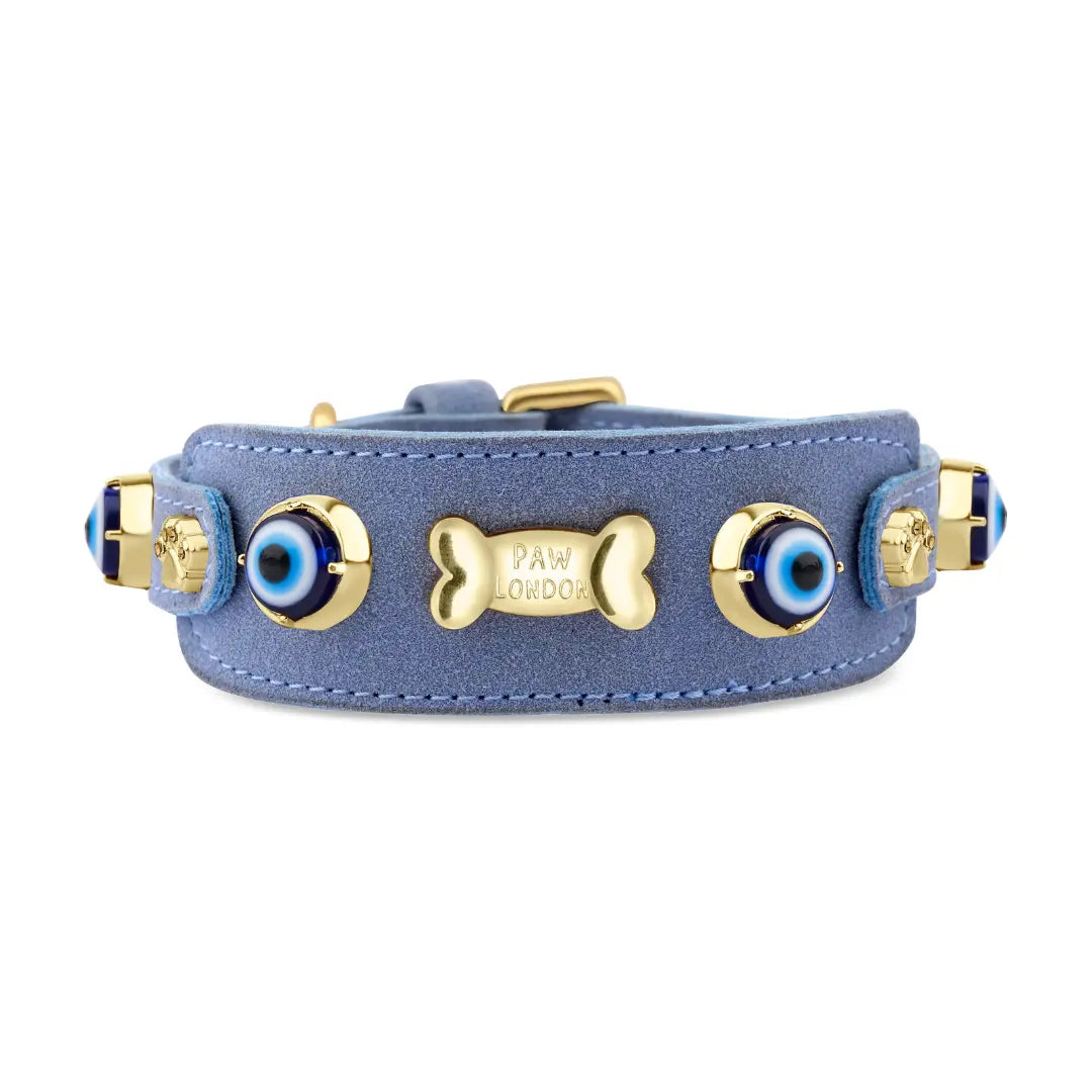 Suede Evil Eye Dog Collar | Azure Blue ⚜️ (Copy) PAW LONDON