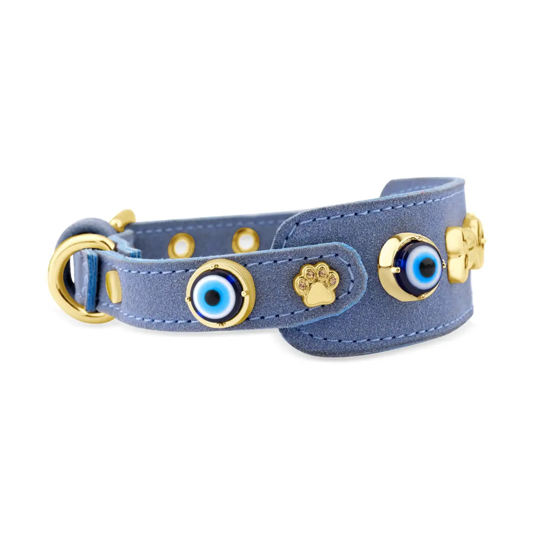 Suede Evil Eye Dog Collar | Azure Blue ⚜️ (Copy) PAW LONDON
