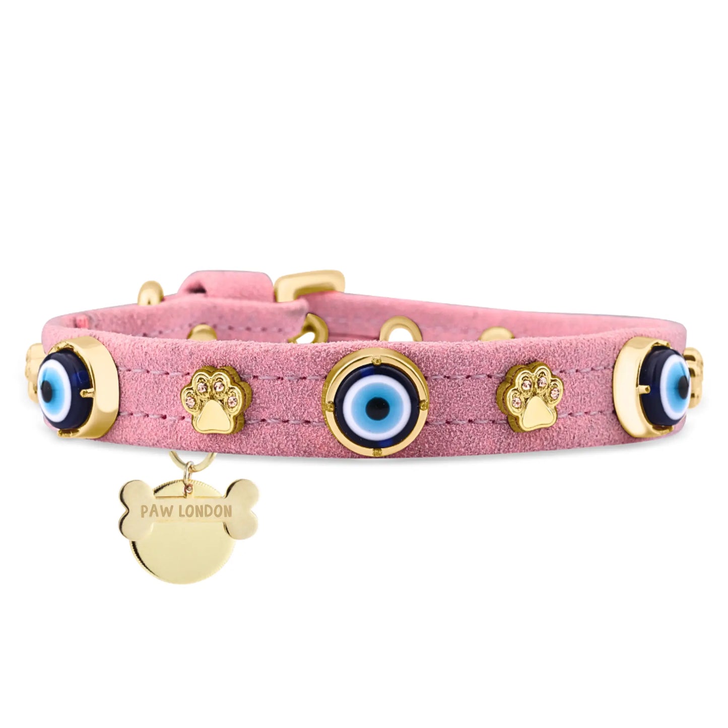 Suede Evil Eye Dog Collar | Sugar Pink 🦄 PAW LONDON