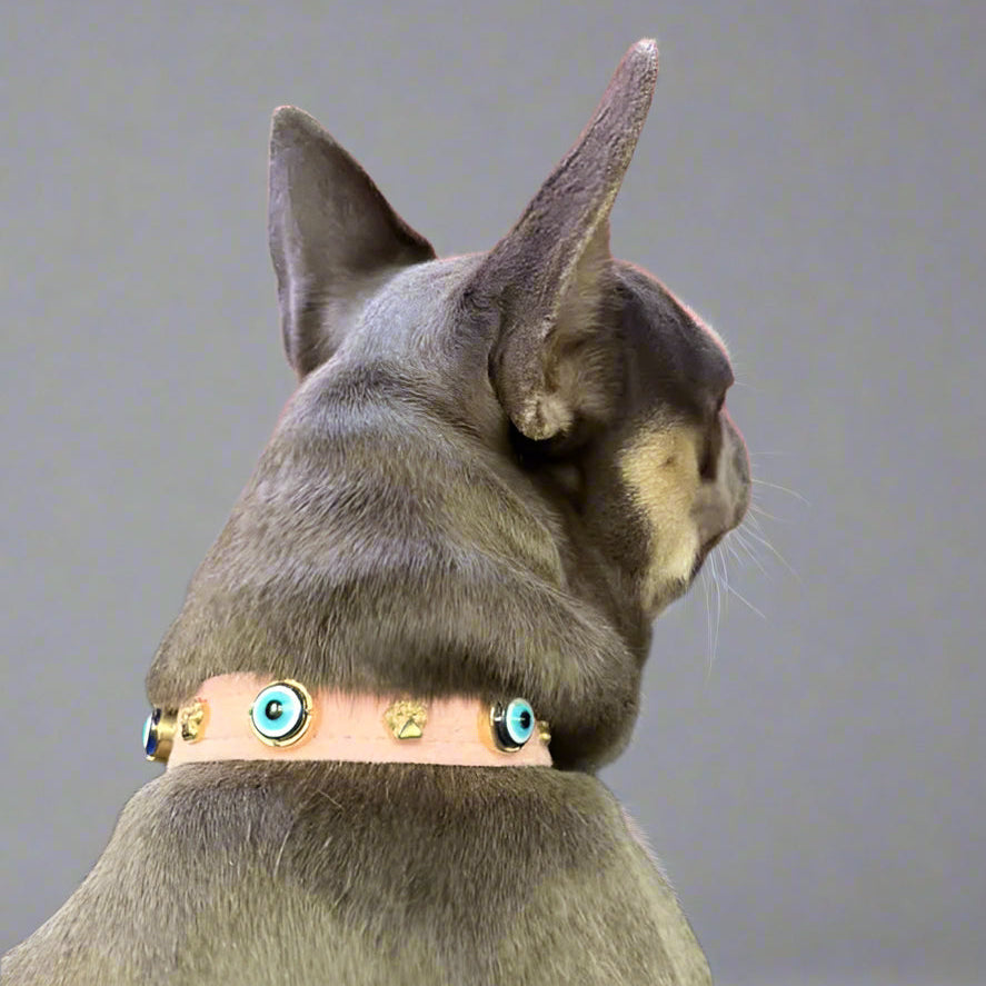 Suede Evil Eye Dog Collar | Sugar Pink 🦄 PAW LONDON
