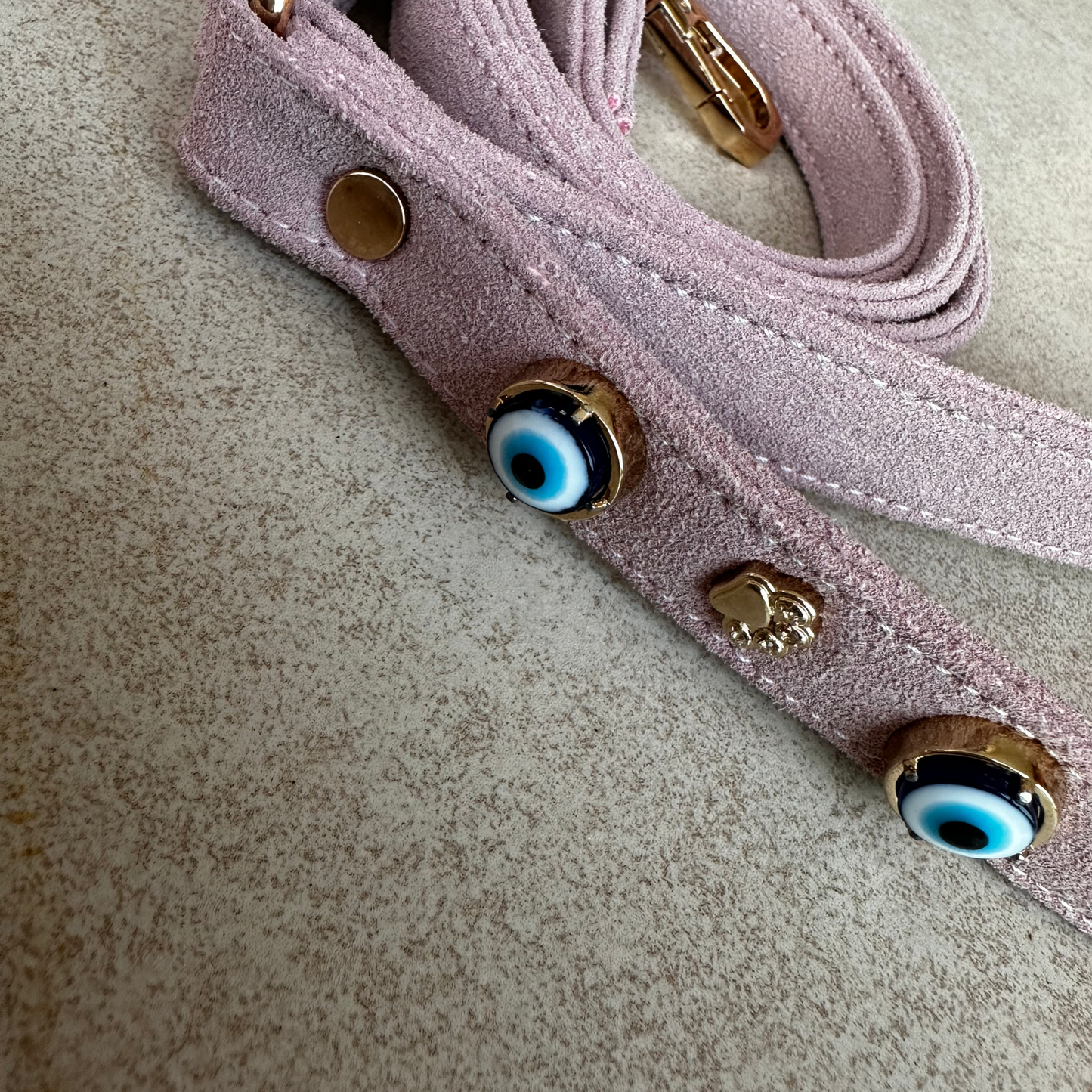 Suede Evil Eye Dog Lead | Pink 🧿 PAW LONDON