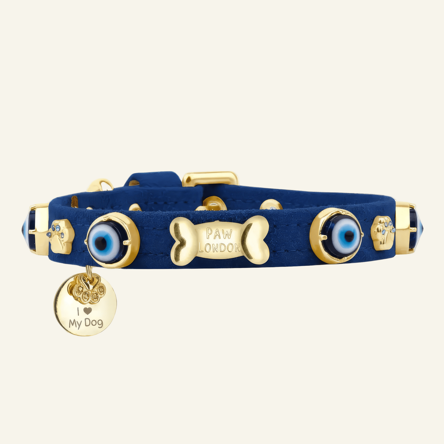 Suede Evil Eye Dog Collar | Royal Blue ๐ - PAW LONDON
