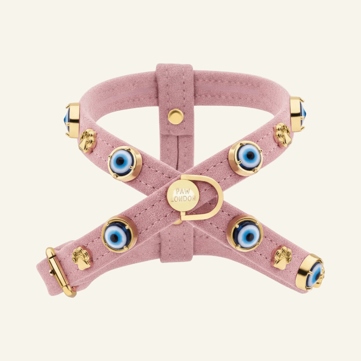 Suede Evil Eye Dog Harness | Baby Pink - PAW LONDON