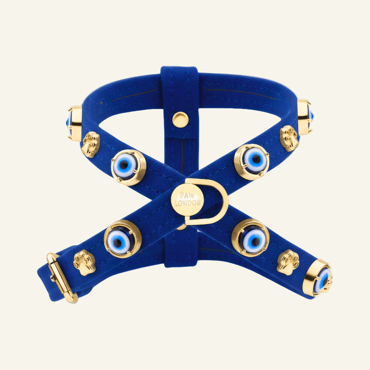 Suede Evil Eye Dog Harness | Royal Blue - PAW LONDON