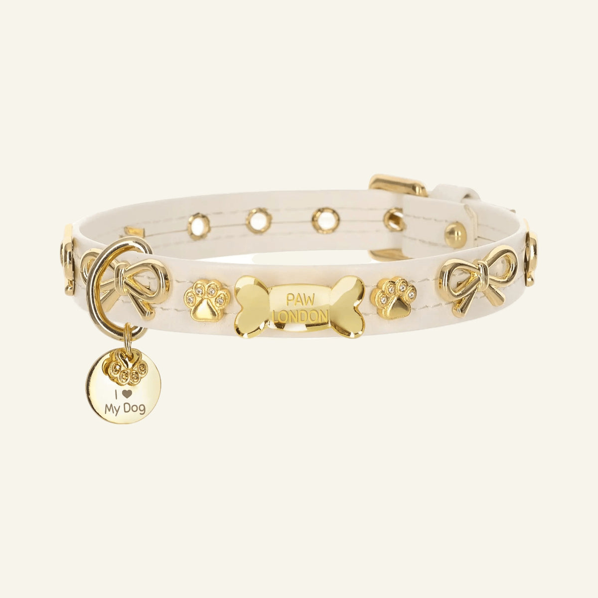 Hundehalsband mit Schleife und Knochen | Creme 🎀