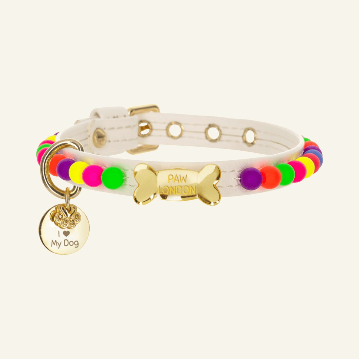 Hundehalsband mit Schleife und Knochen | Creme 🎀