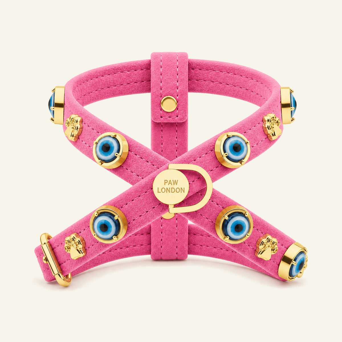 Suede Evil Eye Dog Harness | Hot Pink - PAW LONDON