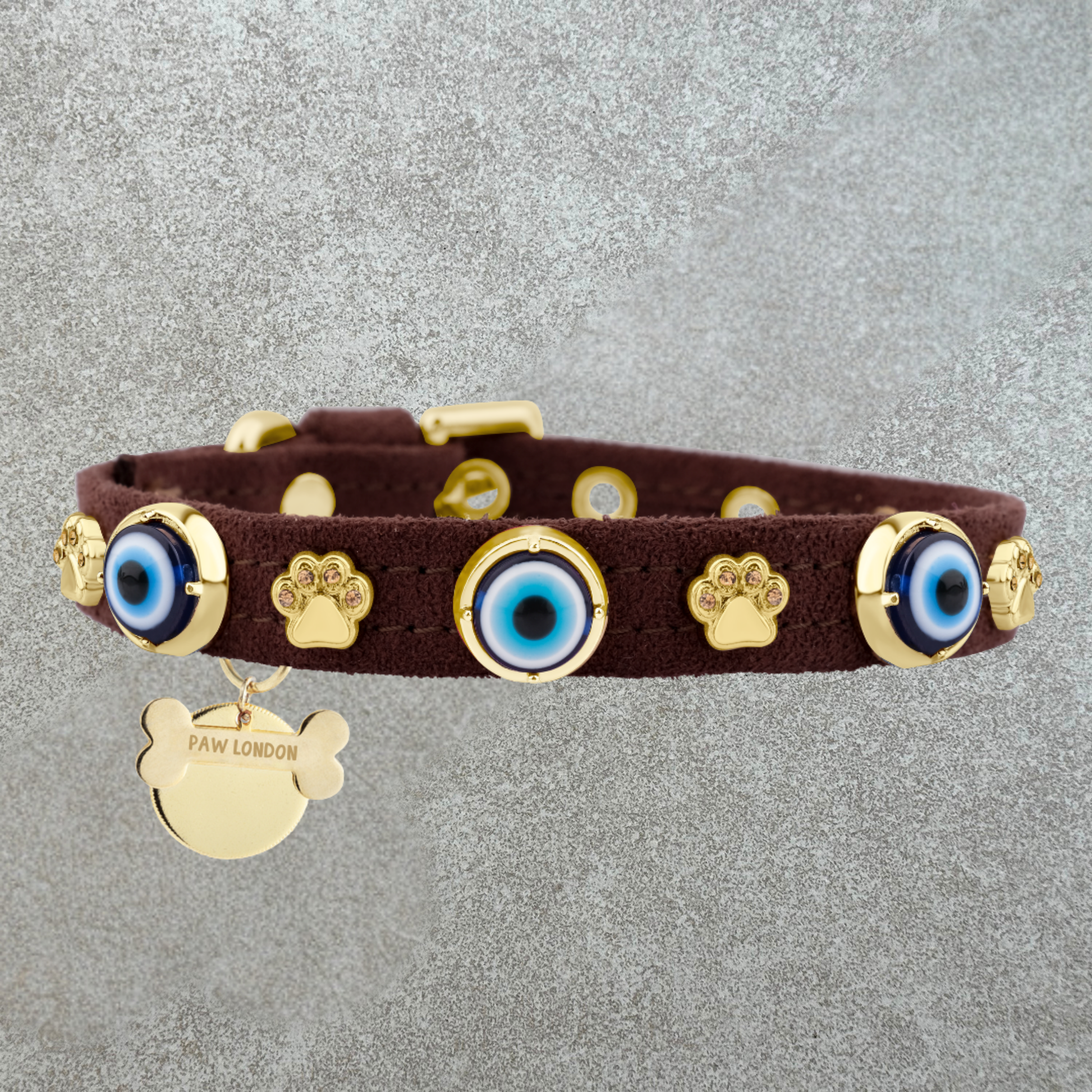 Suede Evil Eye Dog Collar | Dark Chocolate 🌰 PAW LONDON