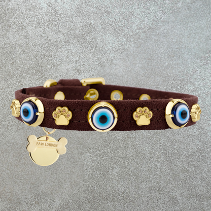Suede Evil Eye Dog Collar | Dark Chocolate 🌰 PAW LONDON