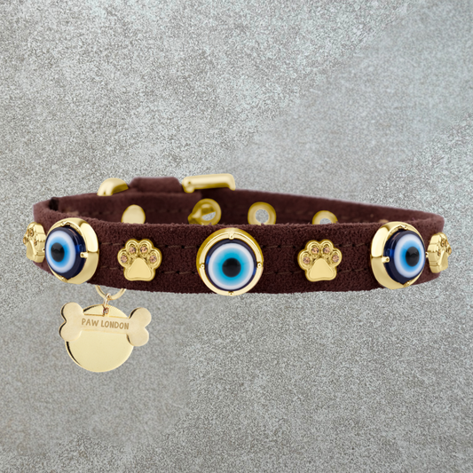 Suede Evil Eye Dog Collar | Dark Chocolate 🌰 PAW LONDON