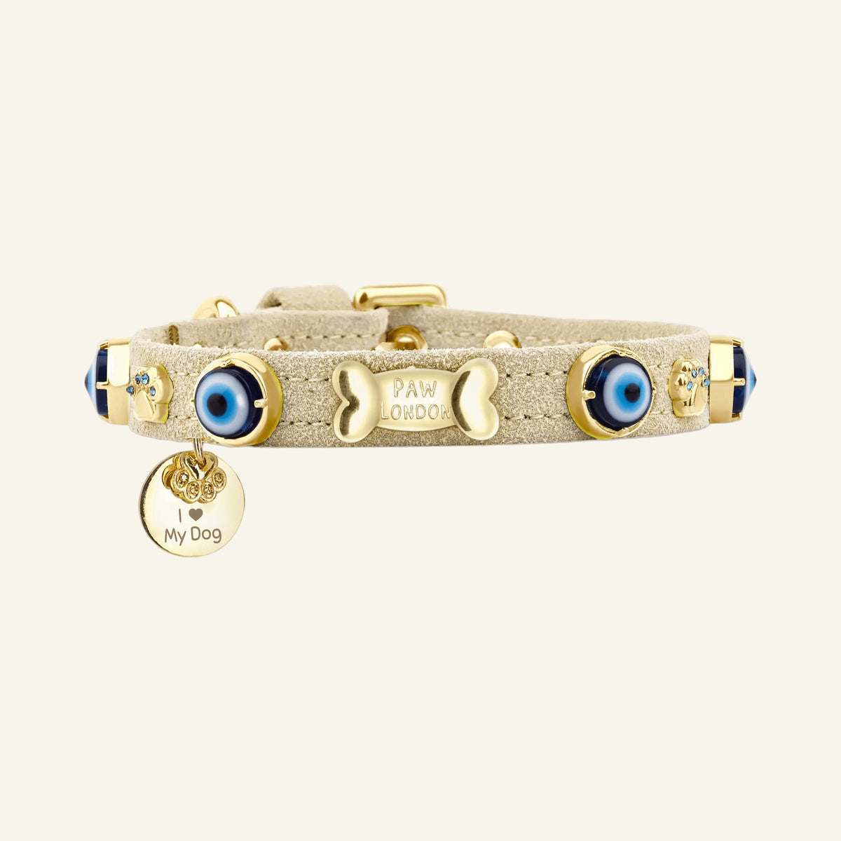 Wildleder-Hundehalsband mit bösem Blick | Sandbeige ⚜️