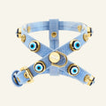 Suede Evil Eye Dog Harness | Baby Blue - PAW LONDON