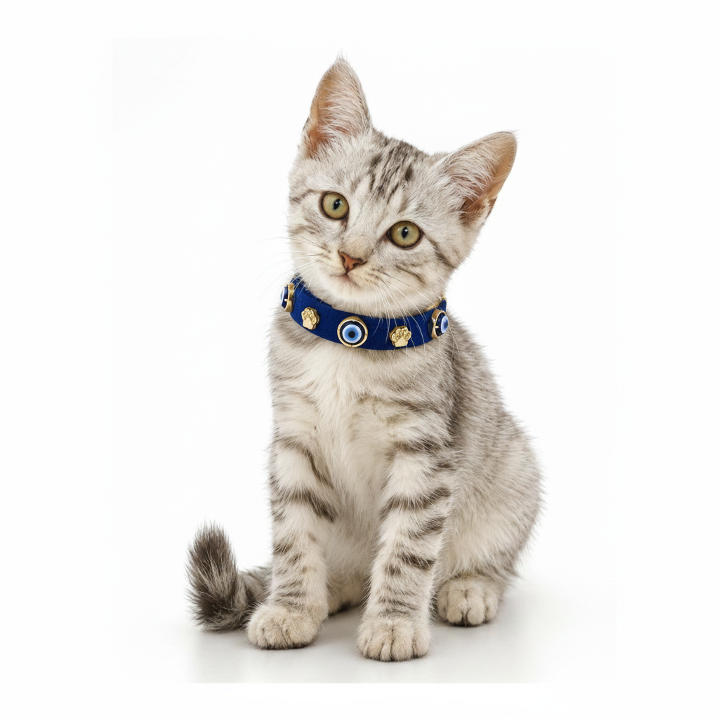 Suede Evil Eye Cat Collar | Royal Blue - PAW LONDON