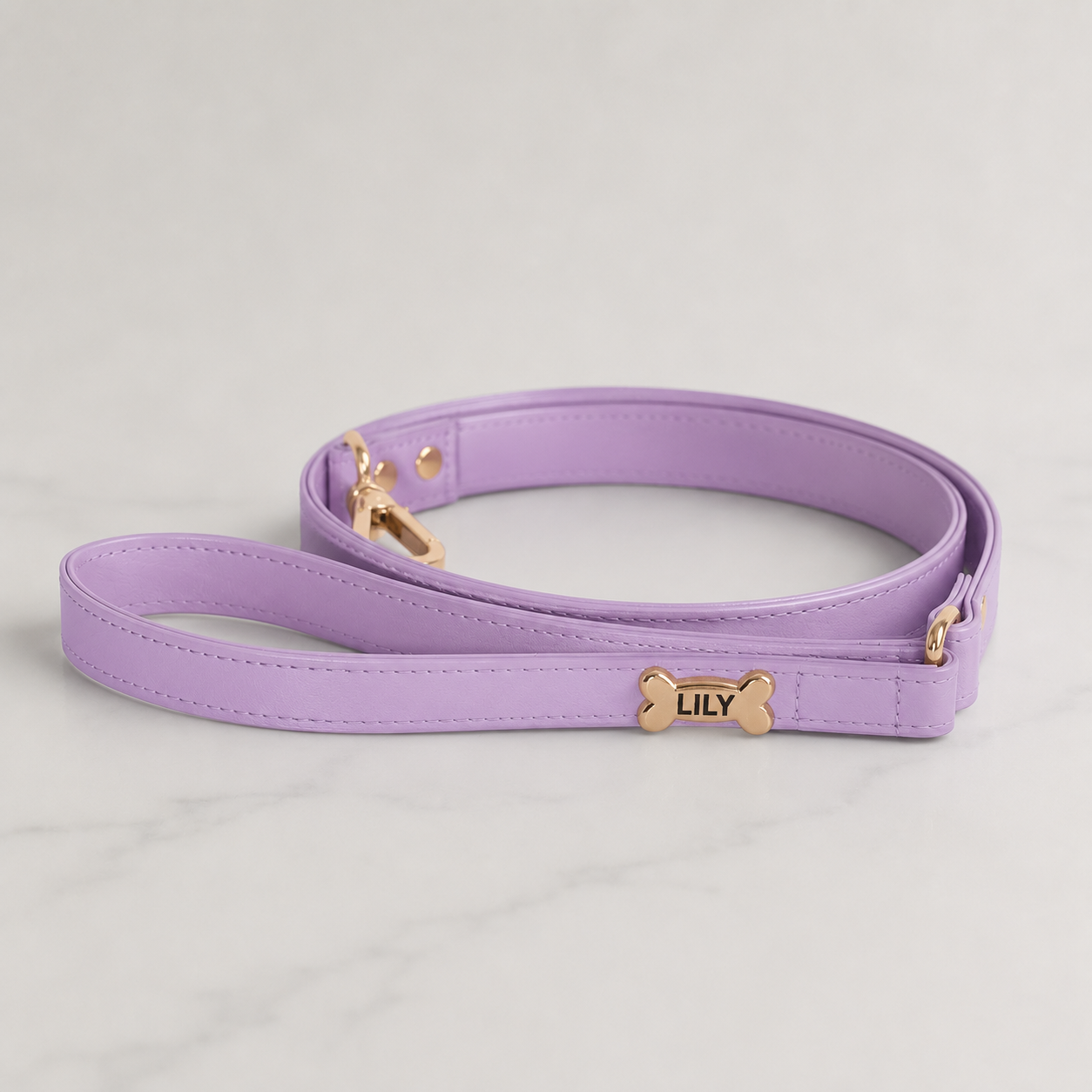 Dog Lead with Gold Plated Bone | Lavender