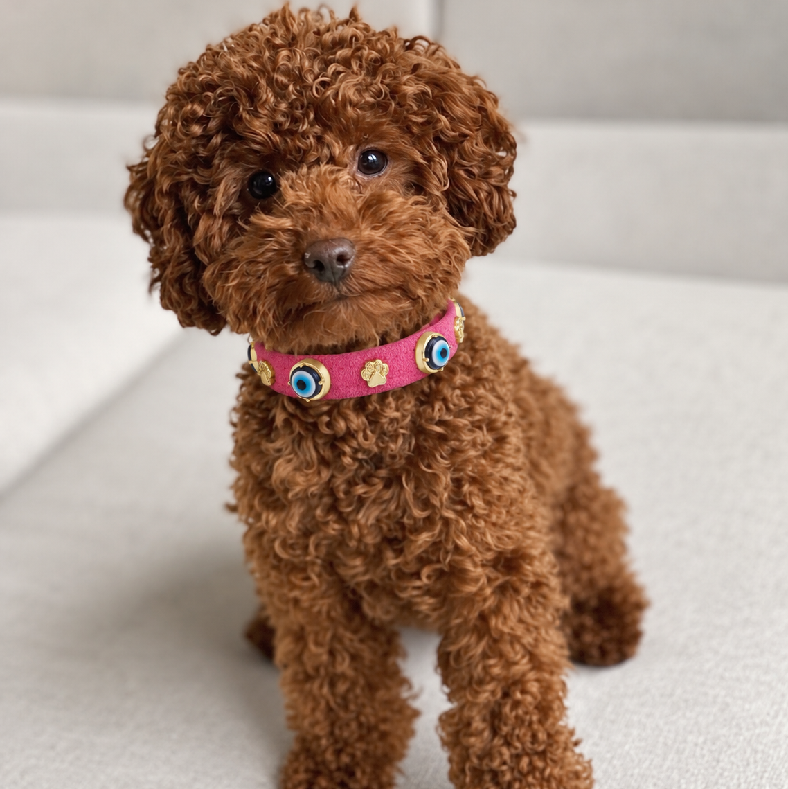 Suede Evil Eye Dog Collar | Hot Pink
