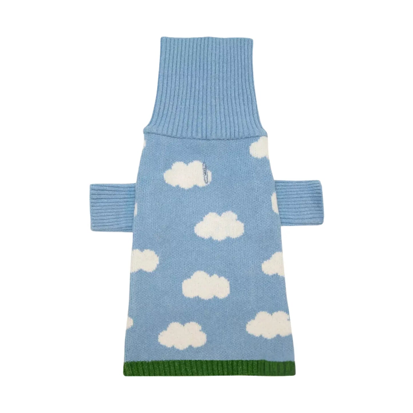 a blue sweater with white clouds on it