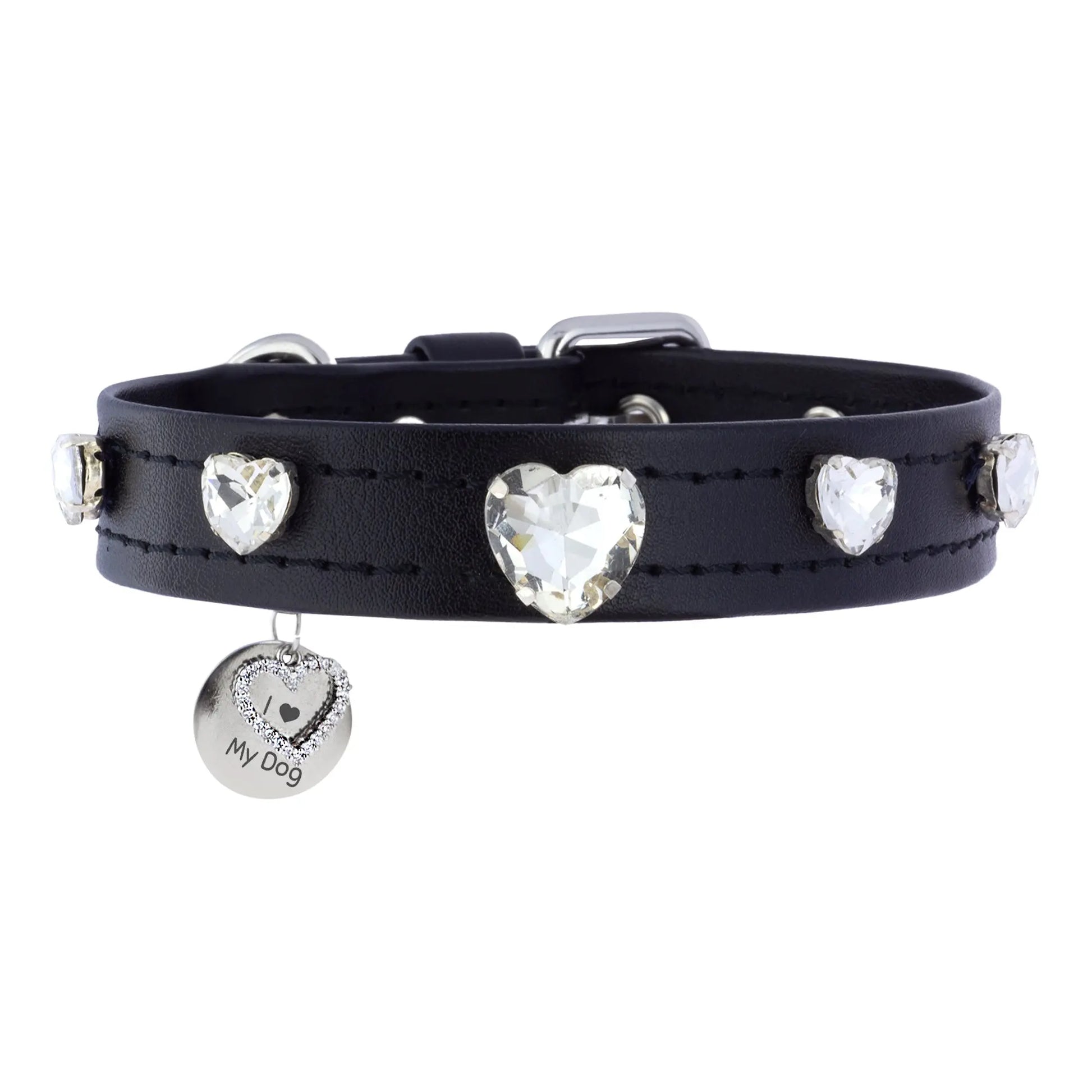  Heart Swarovski Black Dog Collar  PAW LONDON