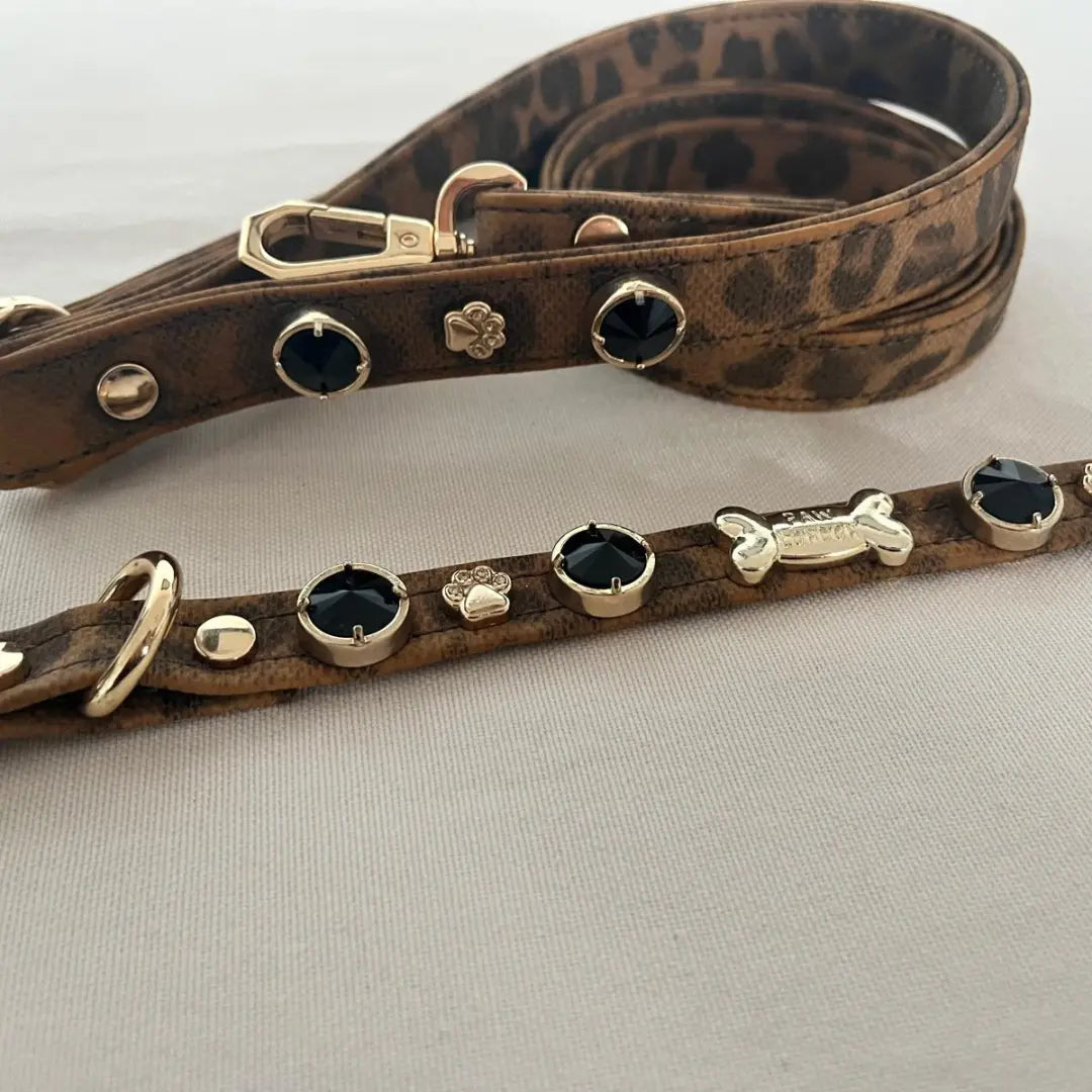 Leopard Black Swarovski Dog Collar 💎 PAW LONDON