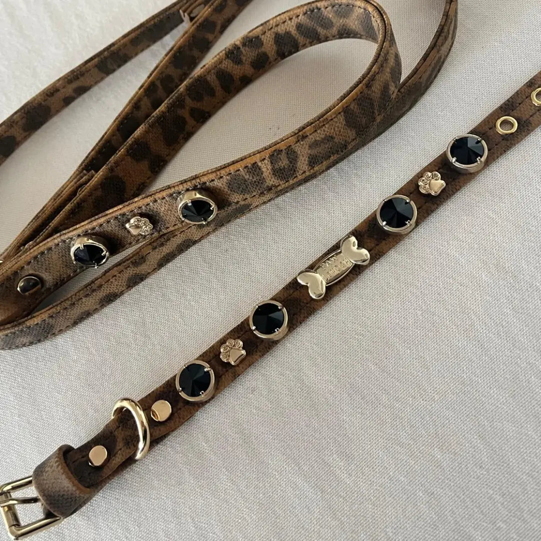 Leopard Black Swarovski Dog Collar 💎 PAW LONDON