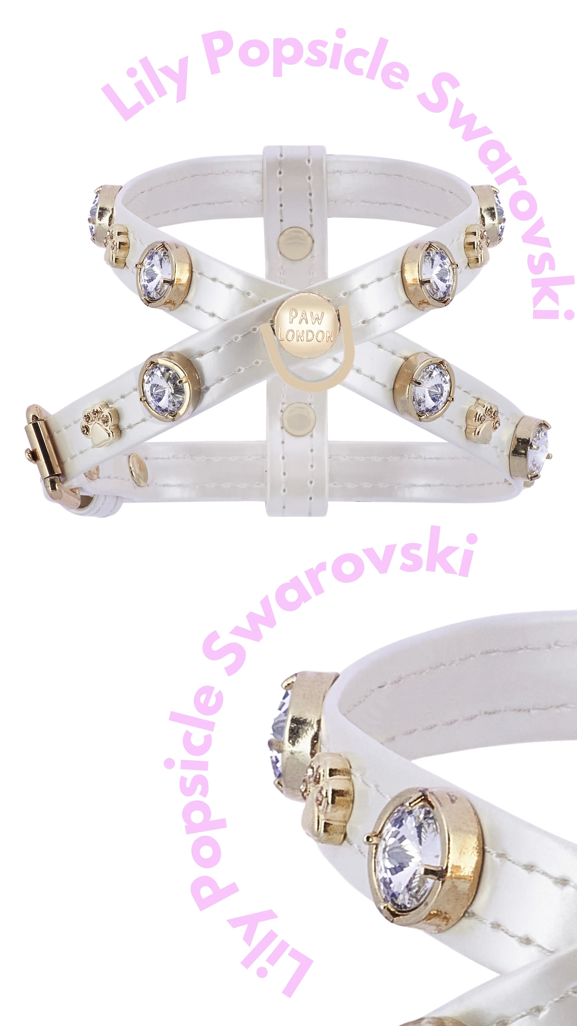 Lily Swarovski Glossy White Dog Harness PAW LONDON