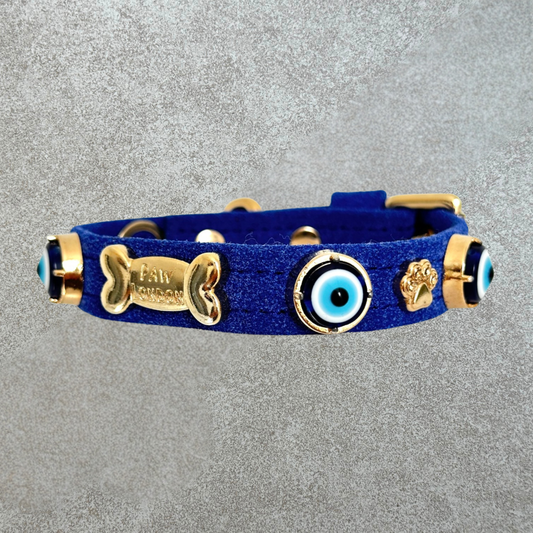 Suede Evil Eye Dog Collar | Royal Blue PAW LONDON