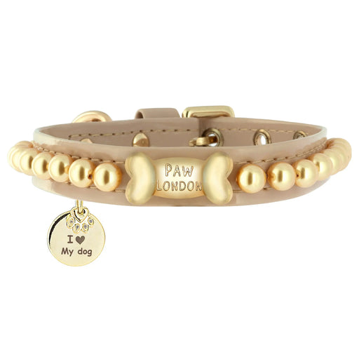 Soleil Gold Swarovski Pearl Cappuccino Dog Collar 🌞 PAW LONDON