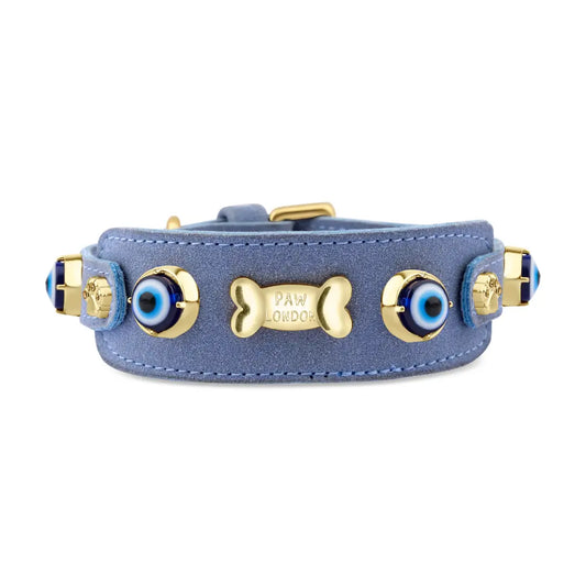 Suede Evil Eye Dog Collar | Azure Blue ⚜️ (Copy) PAW LONDON