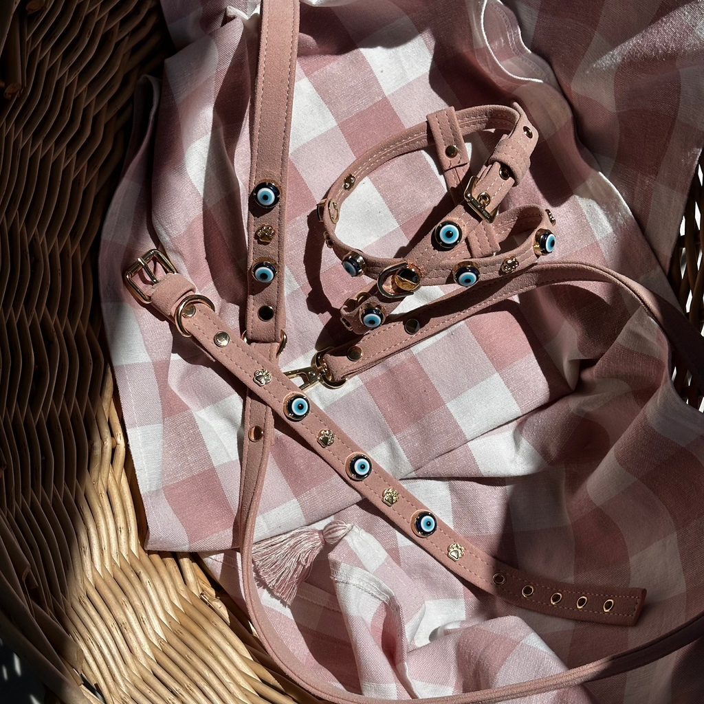 Suede Evil Eye Dog Collar | Sugar Pink 🦄 PAW LONDON