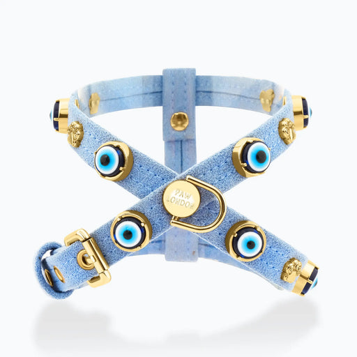 Suede Evil Eye Dog Harness | Azure Blue ⚜️ - PAW LONDON