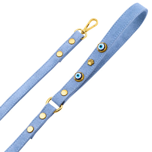 Suede Evil Eye Dog Lead | Azure Blue ⚜️ - PAW LONDON