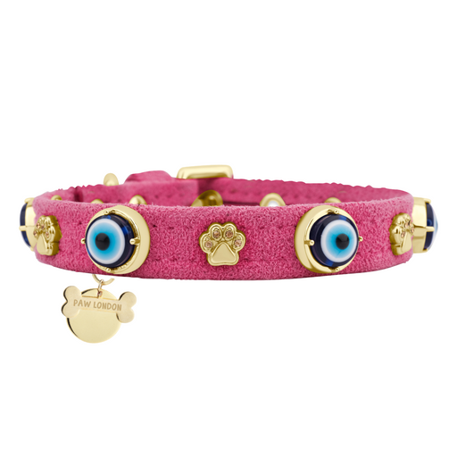 Suede Evil Eye Dog Collar | Hot Pink 💘 PAW LONDON