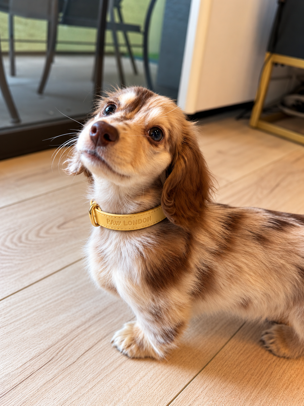 Basic Light Dog Collar | Butter Yellow Matte on a dachshund puppy - PAW LONDON