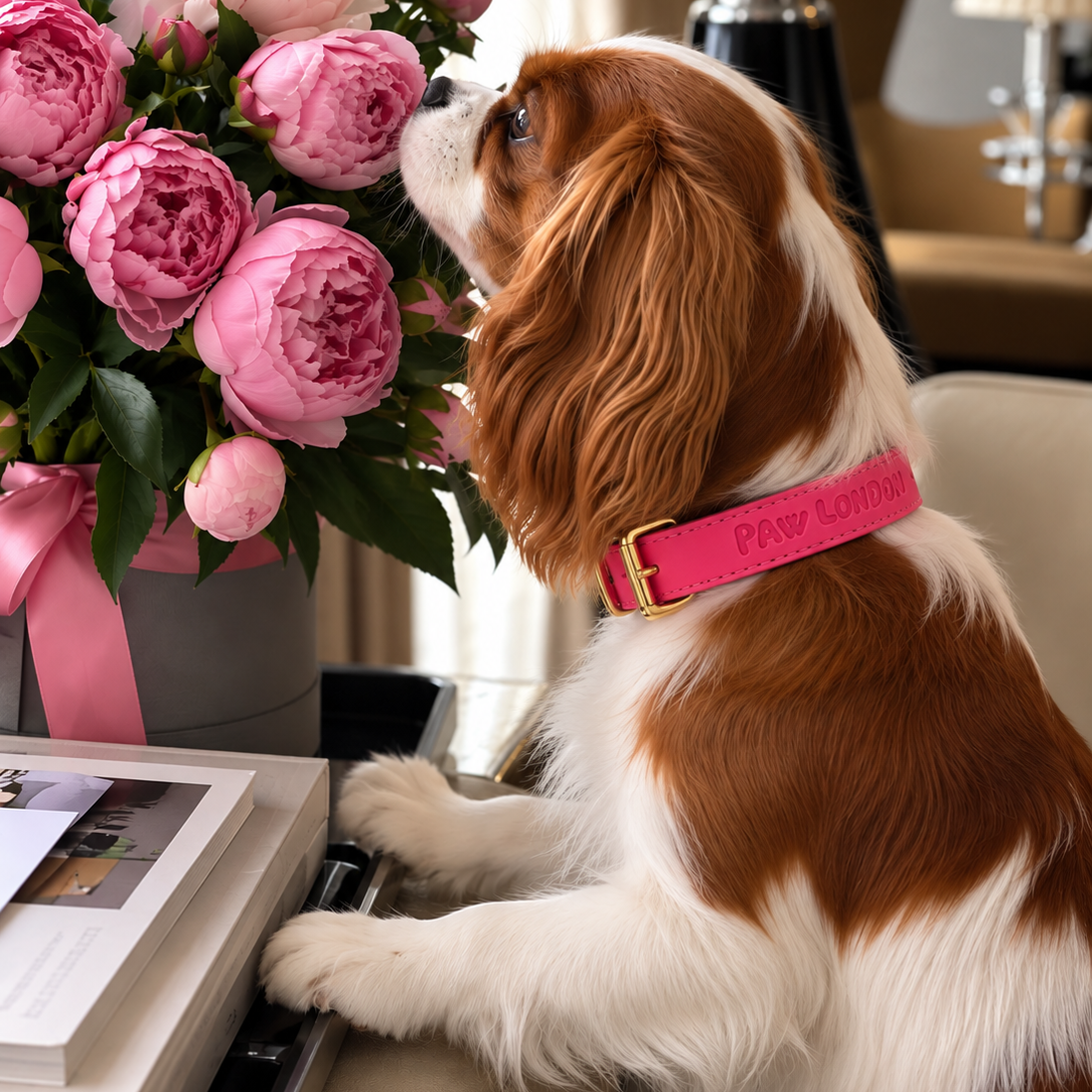 Basic Light Dog Collar | Hot Pink Matte on a Cavalier King Charles - PAW LONDON