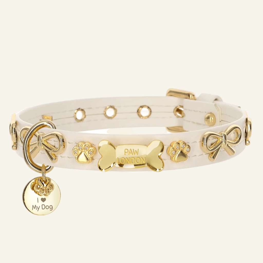 Bow Bone Dog Collar | Cream 🎀 (OLD BONE STYLE) - PAW LONDON