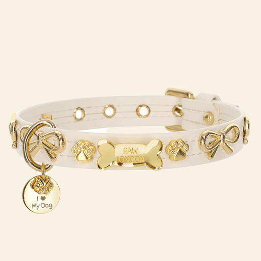 Bow Bone Dog Collar | Cream 🎀 (OLD BONE STYLE) - PAW LONDON