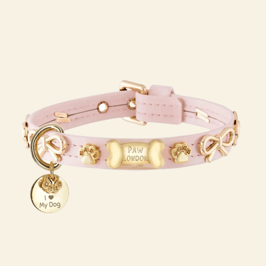 Bow Bone Dog Collar | Pink 🎀 - PAW LONDON