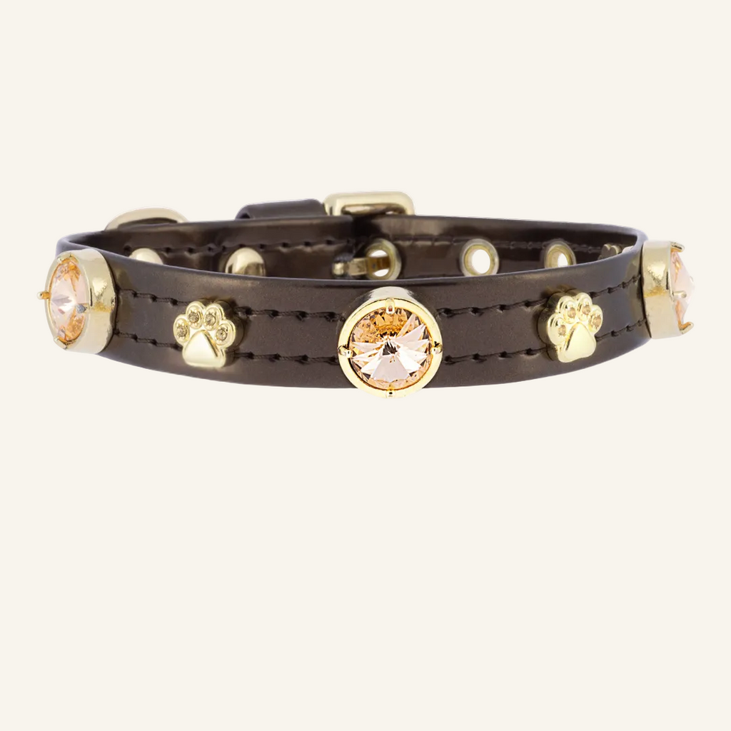 Espressofarbenes Swarovski-Katzenhalsband in Braun