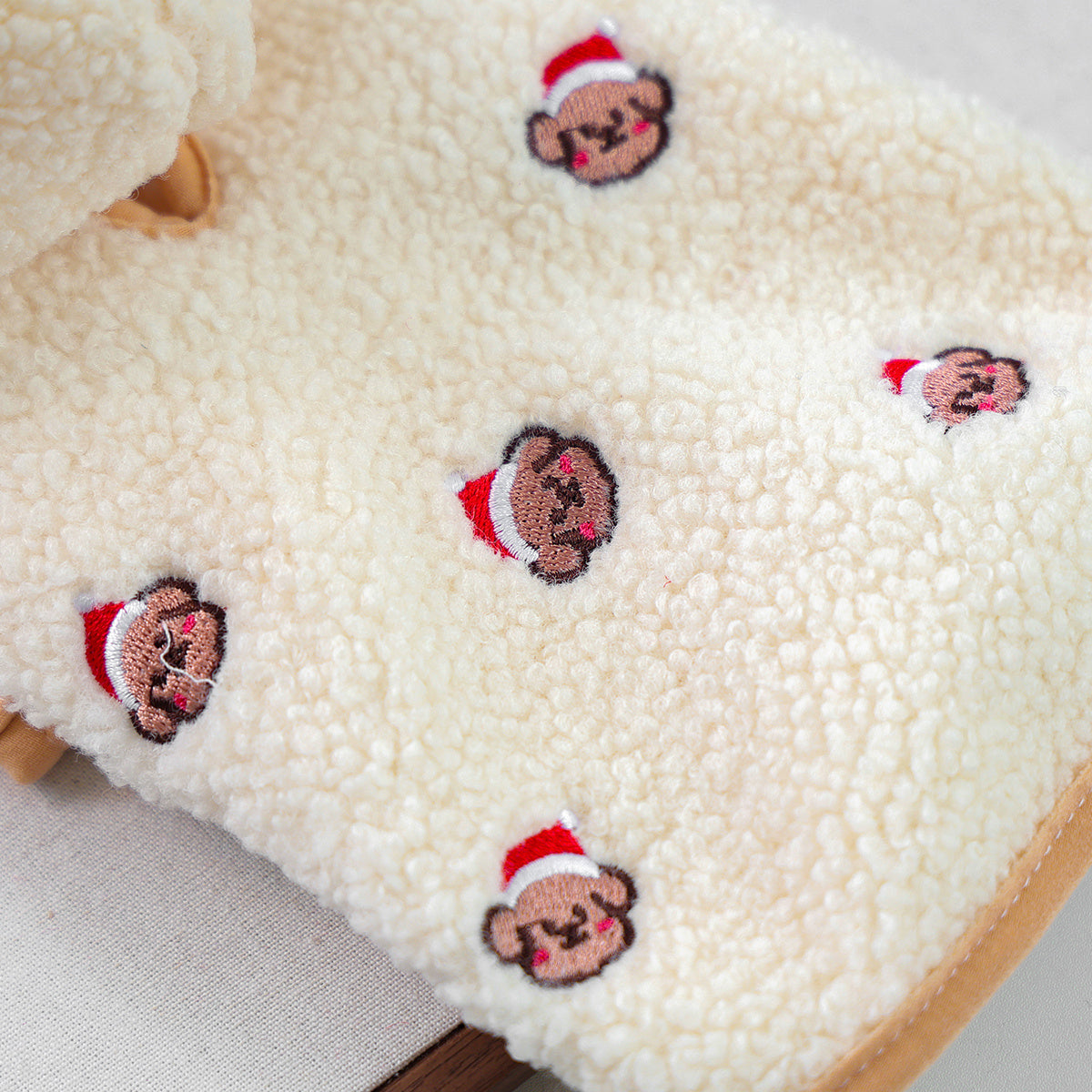 Close-up of the Santa bear embroidery