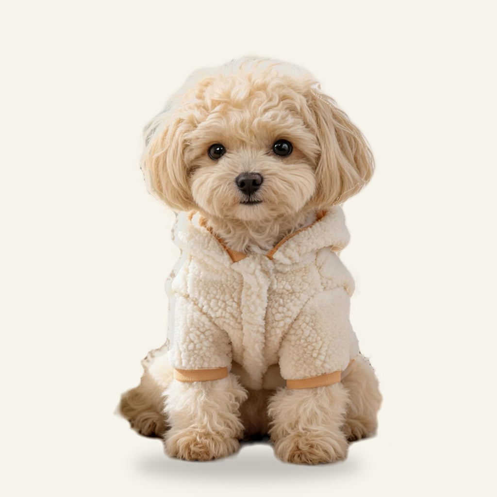 Small dog wearing the Christmas Bear hoodie
