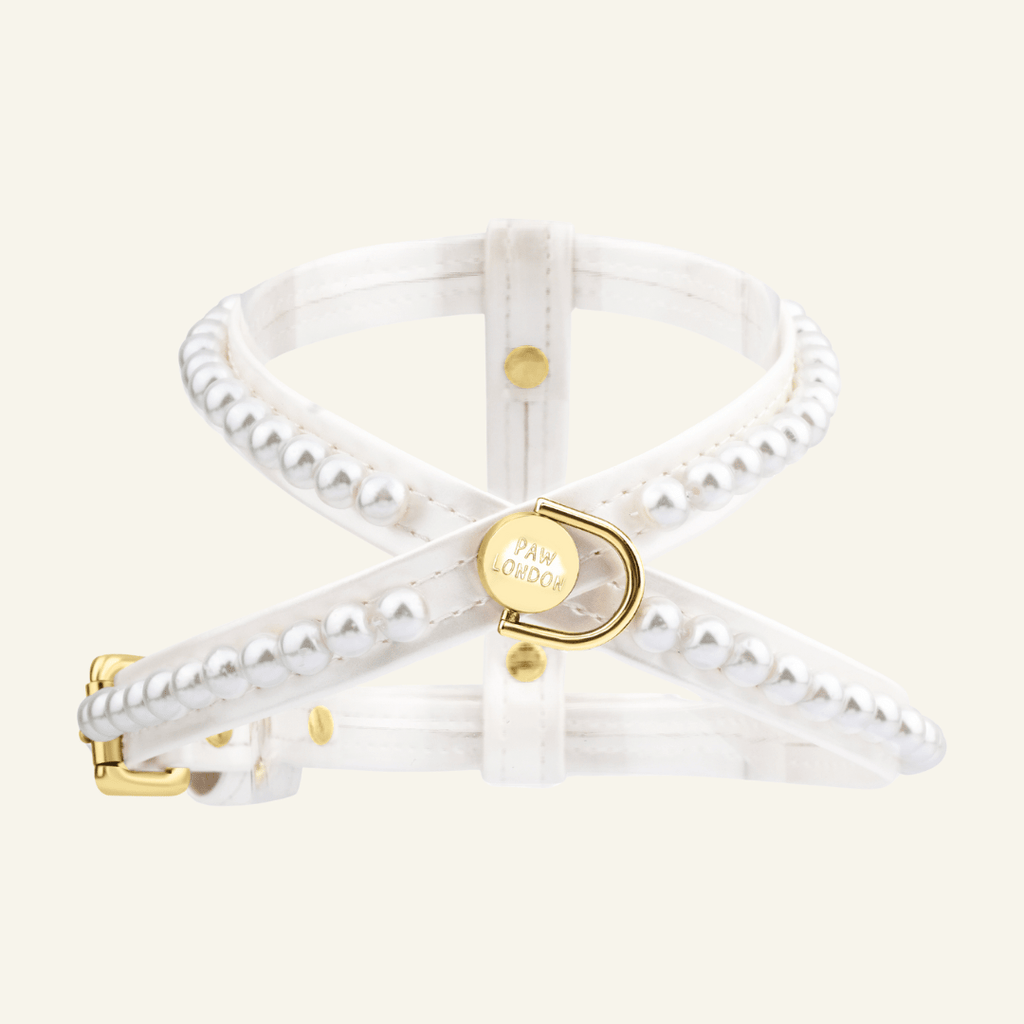 Diana Pearl Dog Harness With Pearls | White 🤍 - PAW LONDON