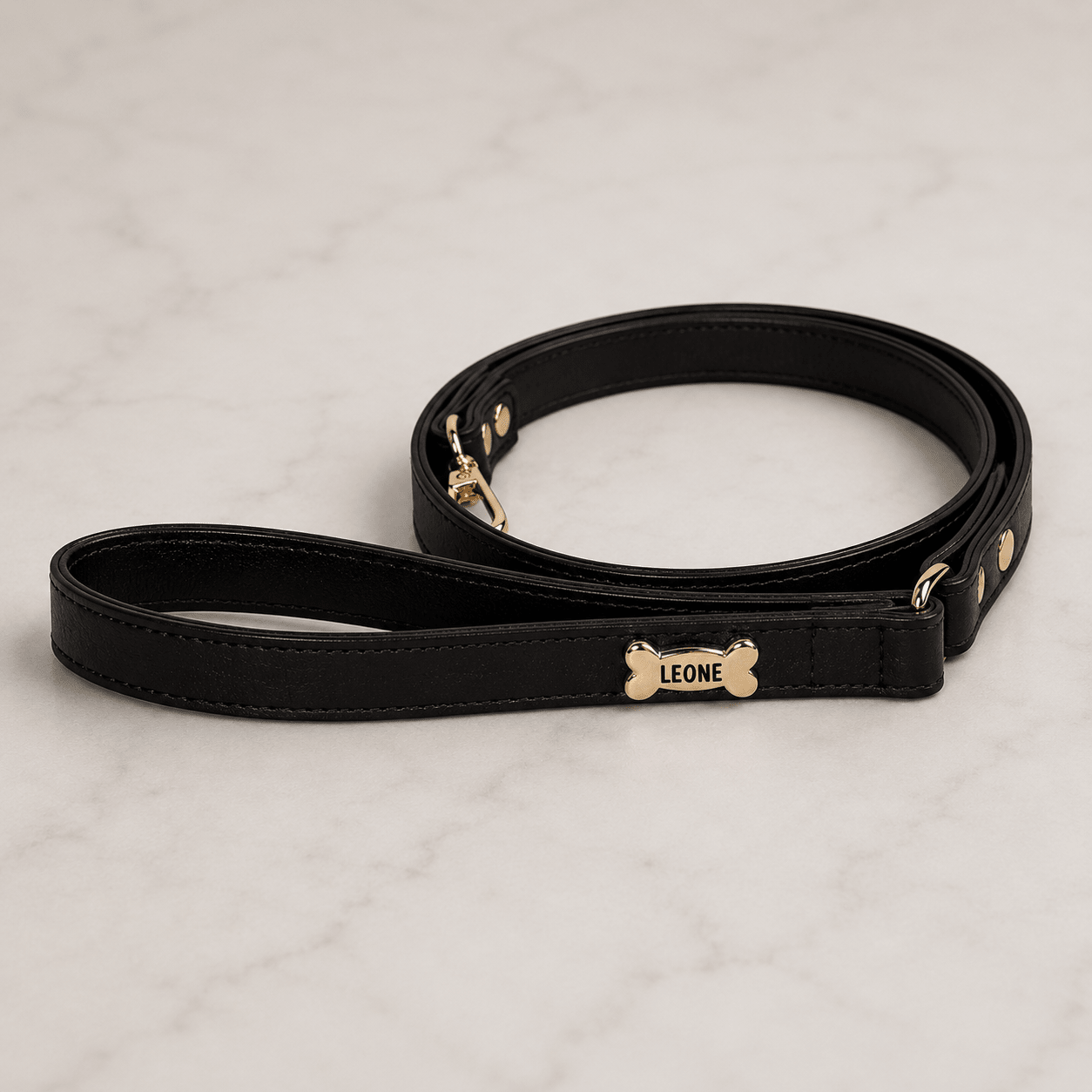 Dog Lead with Gold Plated Bone | Black 🐾 - PAW LONDON