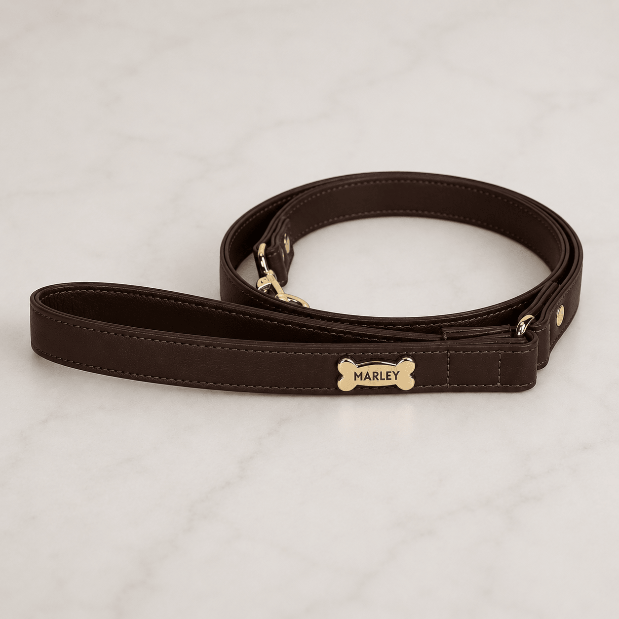 Dog Lead with Gold Plated Bone | Brown 🐾 - PAW LONDON