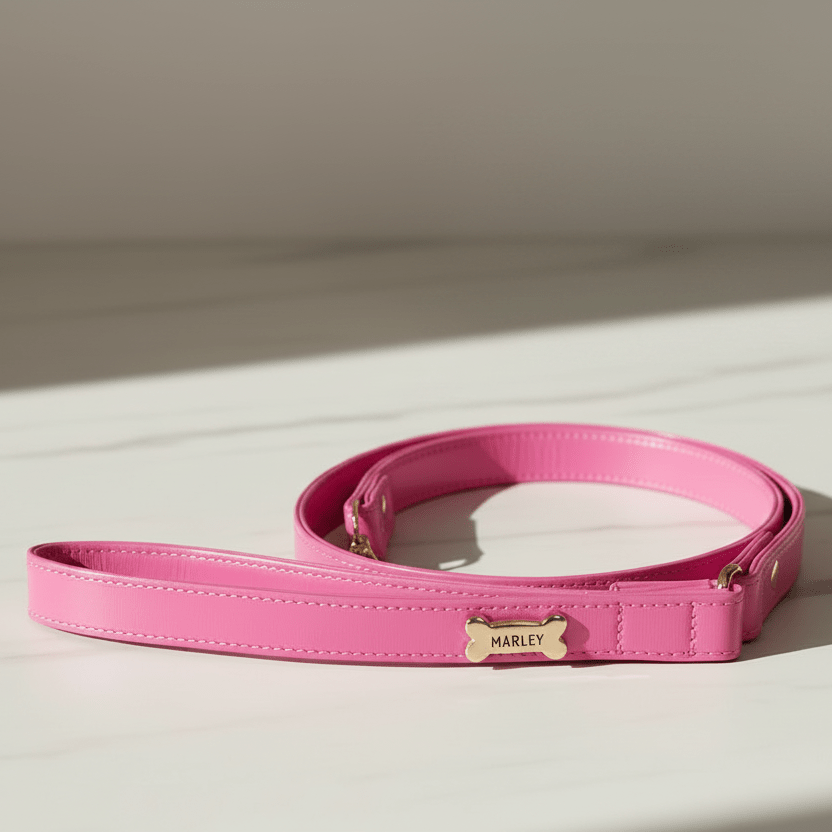 Dog Lead with Gold Plated Bone | Hot Pink 🐾 - PAW LONDON