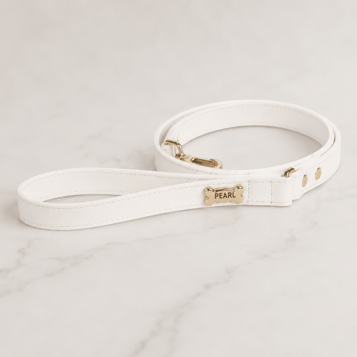 Dog Lead with Gold Plated Bone | White 🐾 - PAW LONDON