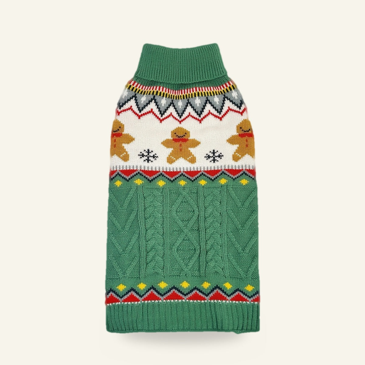 Green gingerbread Fair Isle dog jumper
