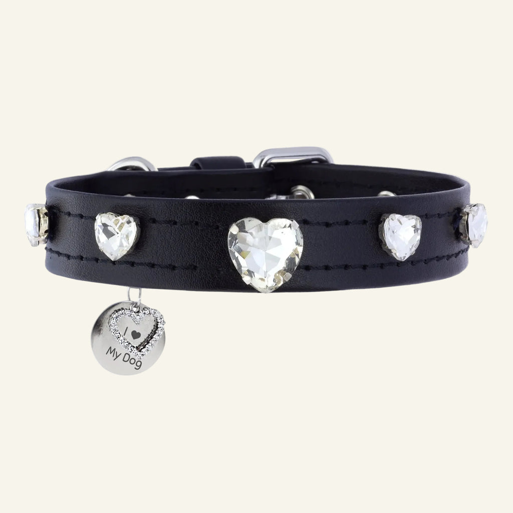Heart Swarovski Black Dog Collar 🖤 - PAW LONDON