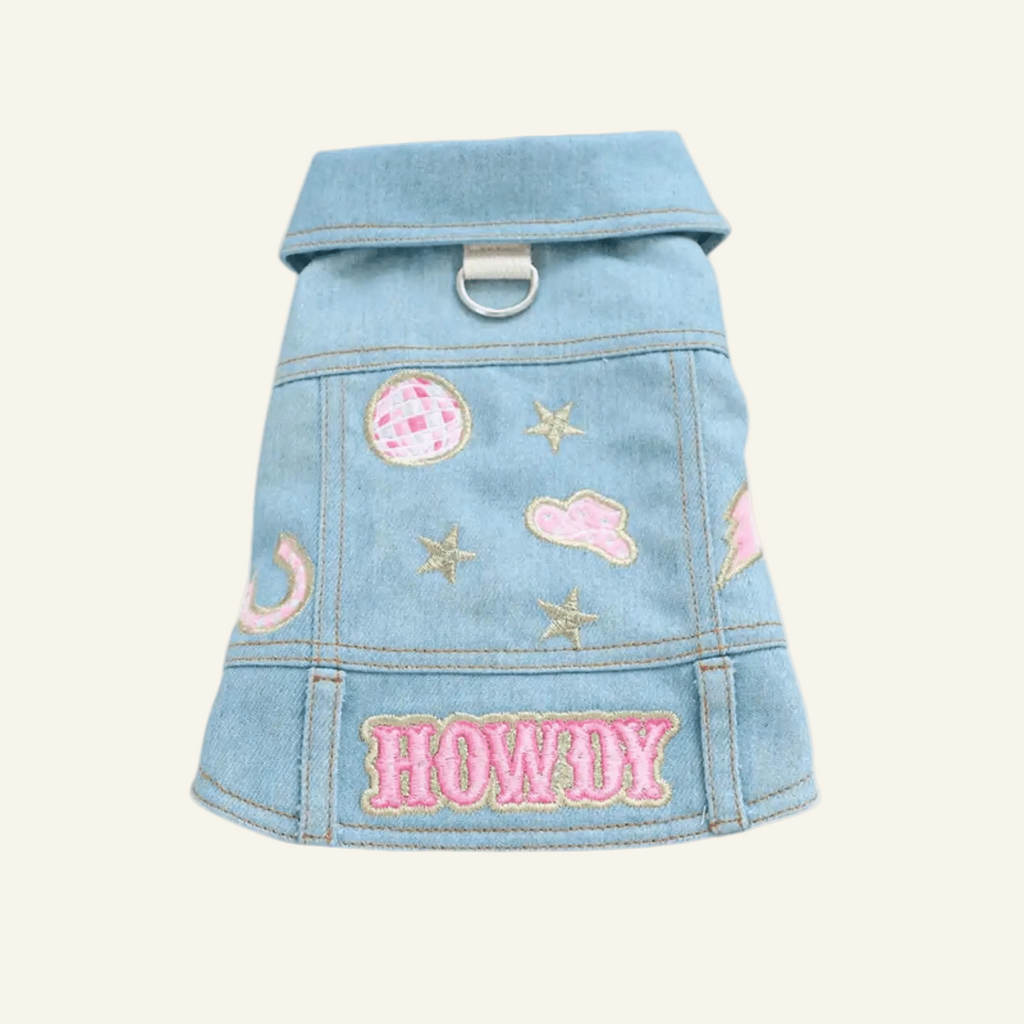 Howdy Slogan Jean Dog Jackets with Pink Embroidery 🤠 - PAW LONDON