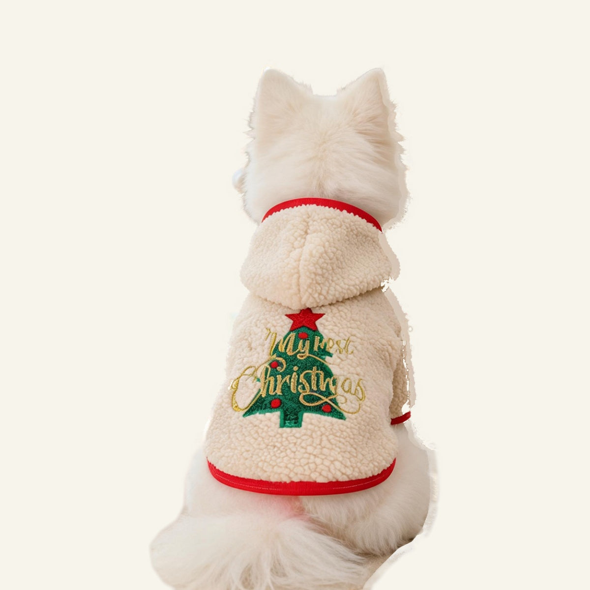My First Christmas dog hoodie on a dog, back view